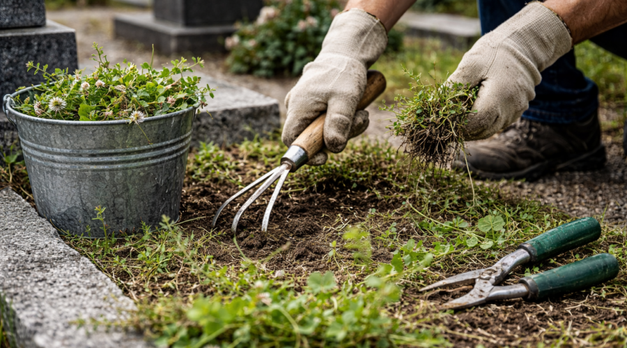Le désherbage manuel des tombes : un choix de respect